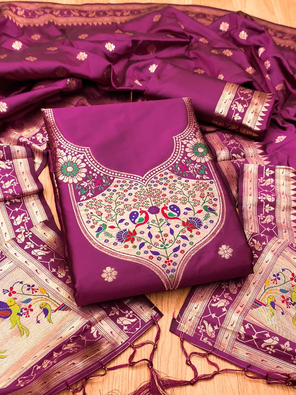 Paithani Royale Unstitched Silk Suit Set - Image 13