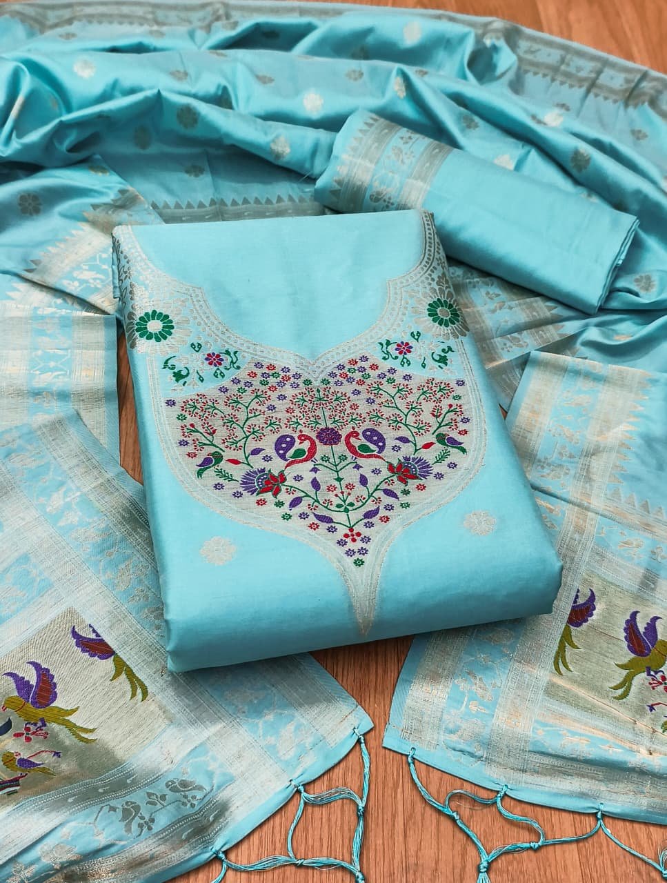 Paithani Royale Unstitched Silk Suit Set - Image 16