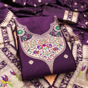 Paithani Royale Unstitched Silk Suit Set - Image 12
