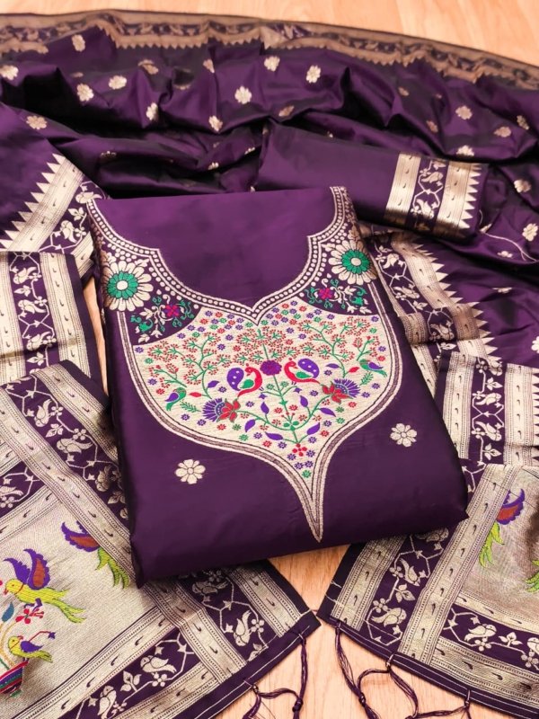 Paithani Royale Unstitched Silk Suit Set