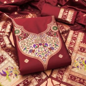 Paithani Royale Unstitched Silk Suit Set - Image 14