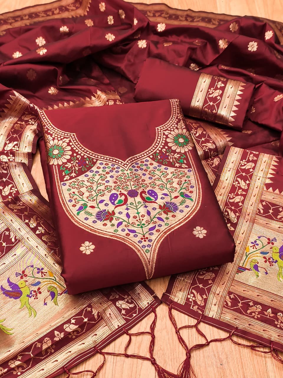 Paithani Royale Unstitched Silk Suit Set - Image 14