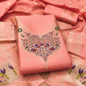 Paithani Royale Unstitched Silk Suit Set - Image 11