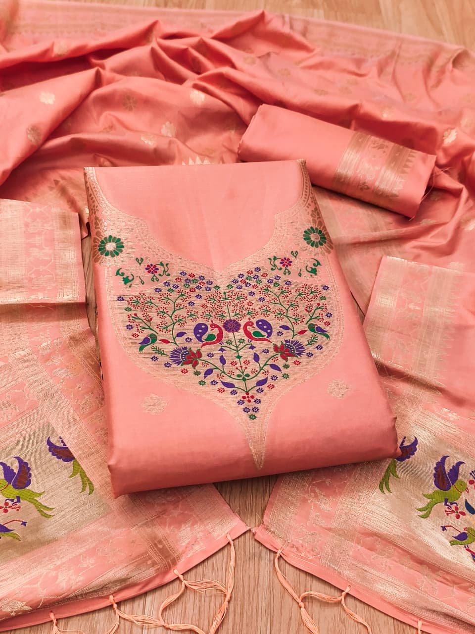 Paithani Royale Unstitched Silk Suit Set - Image 11