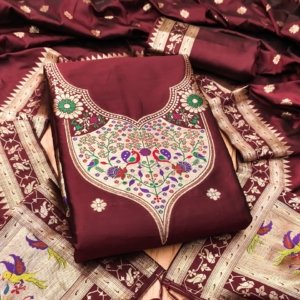 Paithani Royale Unstitched Silk Suit Set - Image 7