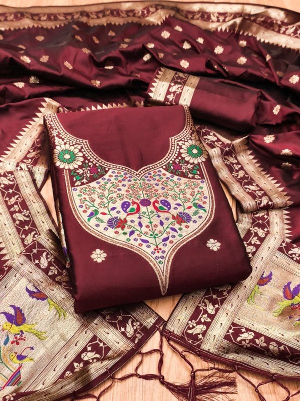 Paithani Royale Unstitched Silk Suit Set