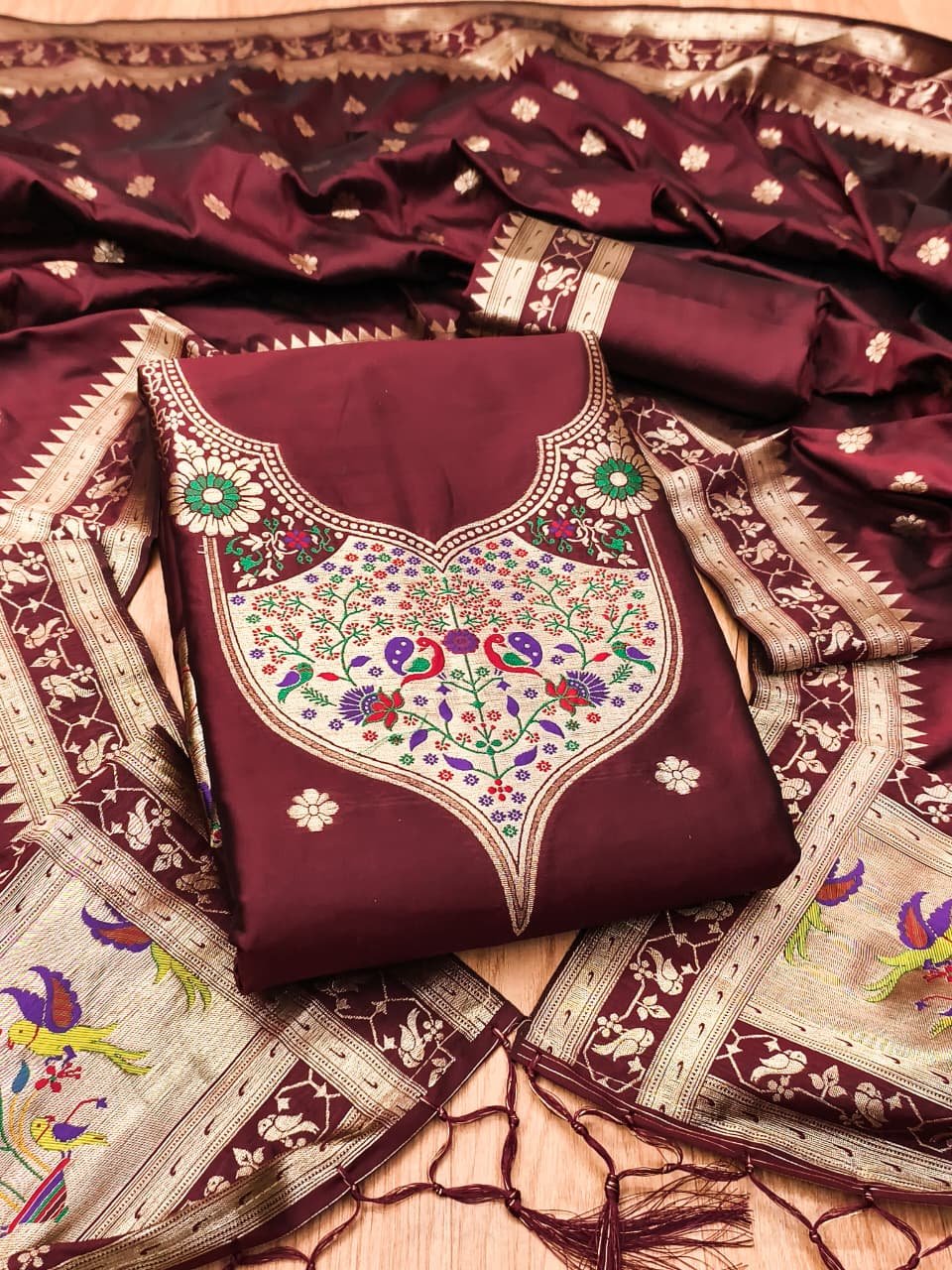 Paithani Royale Unstitched Silk Suit Set - Image 7