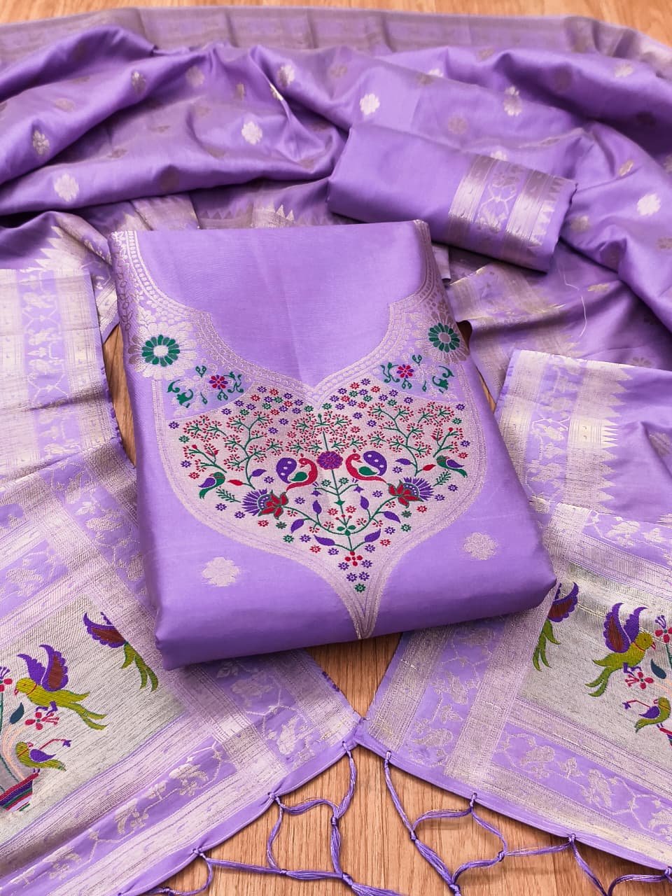 Paithani Royale Unstitched Silk Suit Set - Image 5