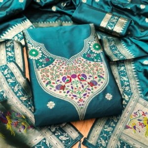 Paithani Royale Unstitched Silk Suit Set - Image 17