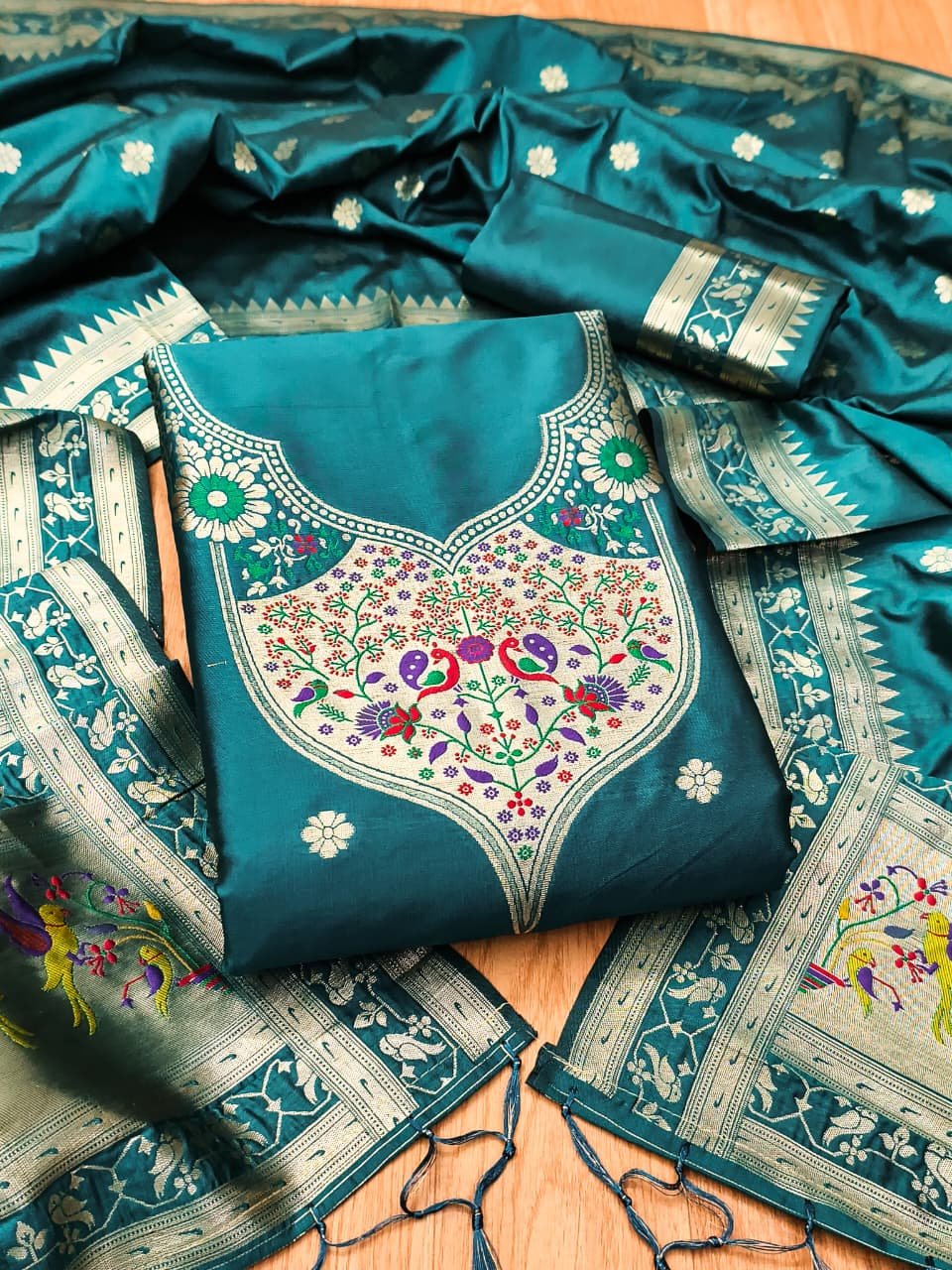 Paithani Royale Unstitched Silk Suit Set - Image 17