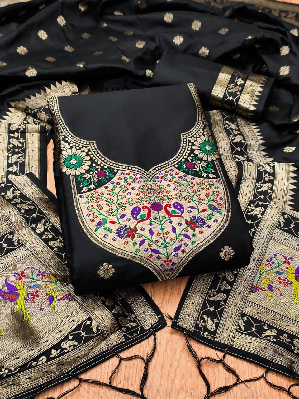 Paithani Royale Unstitched Silk Suit Set - Image 3
