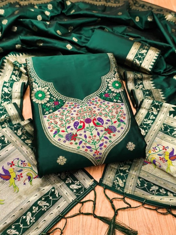 Paithani Royale Unstitched Silk Suit Set