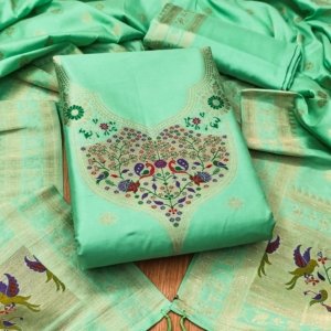 Paithani Royale Unstitched Silk Suit Set - Image 9