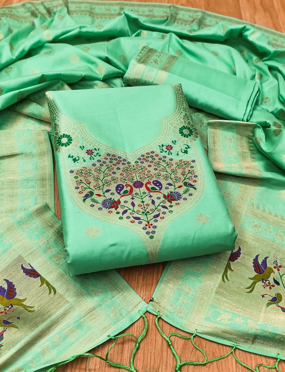 Paithani Royale Unstitched Silk Suit Set - Image 9