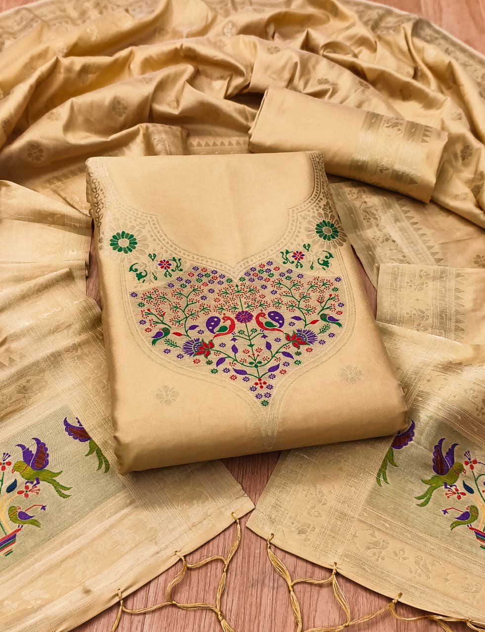 Paithani Royale Unstitched Silk Suit Set - Image 4