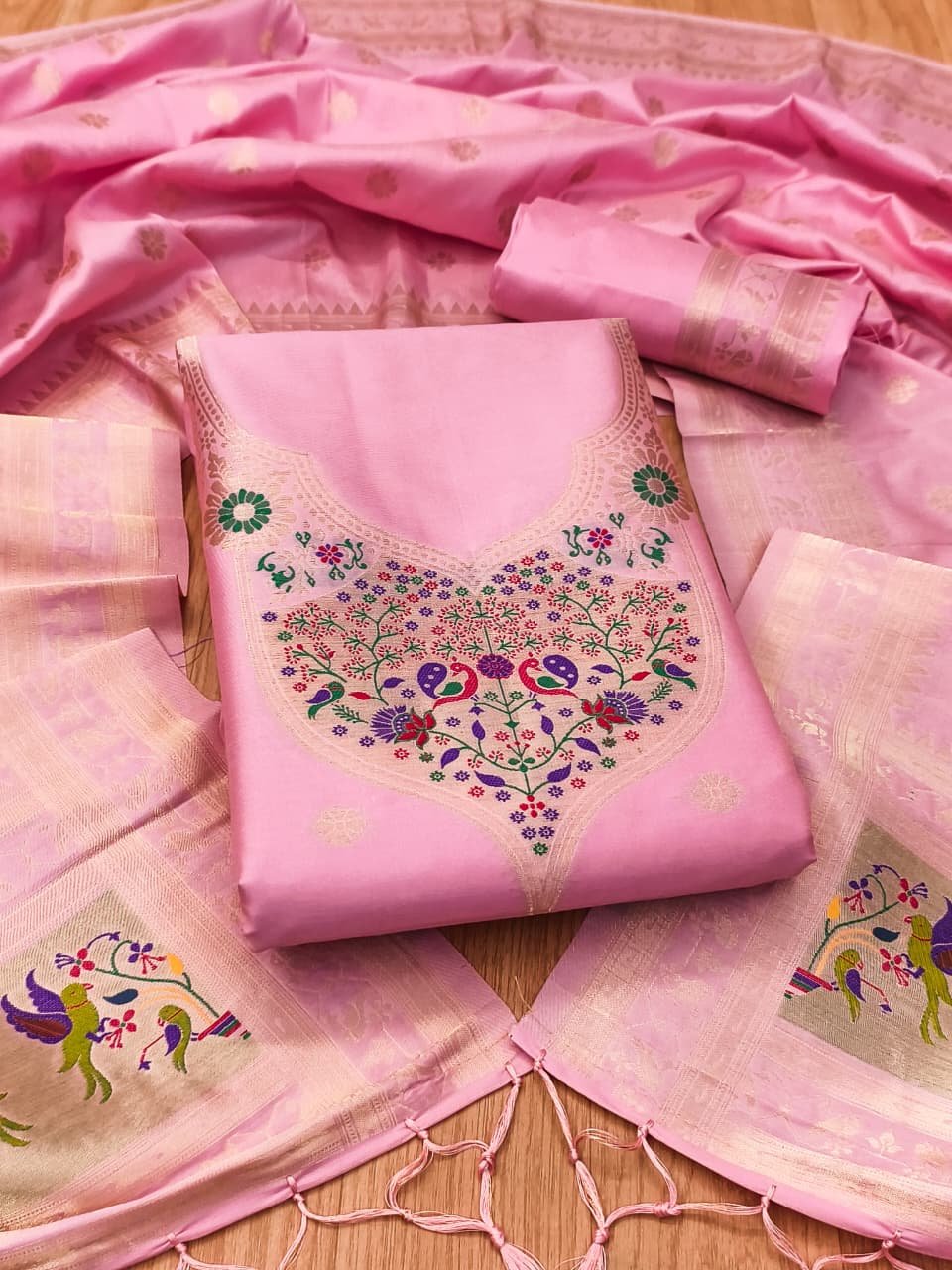 Paithani Royale Unstitched Silk Suit Set - Image 2