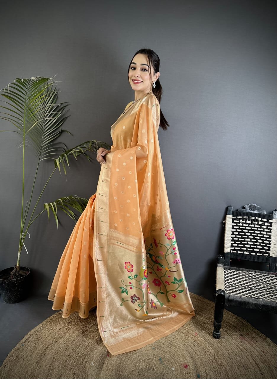Royal Mina Butti Paithani Tissue Silk Saree - Image 5