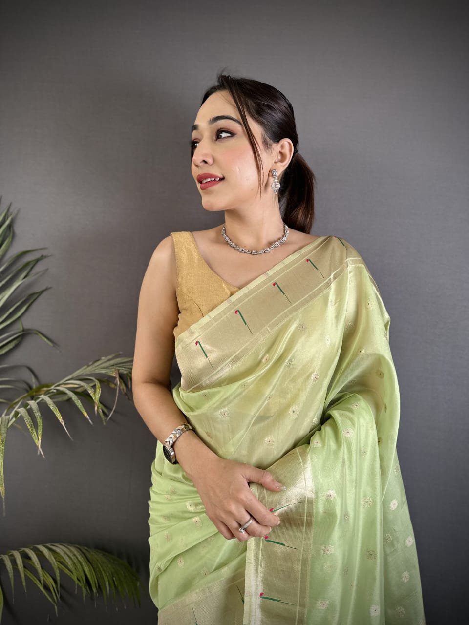 Royal Mina Butti Paithani Tissue Silk Saree - Image 3