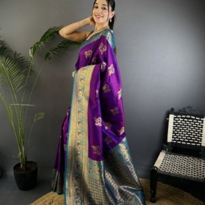 Royal Peacock Zari Banarasi Silk Saree - Image 7