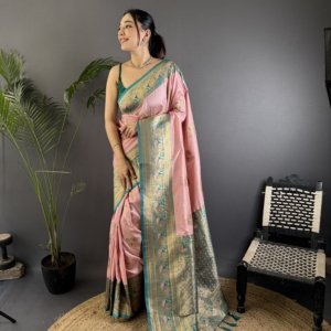 Royal Peacock Zari Banarasi Silk Saree - Image 6