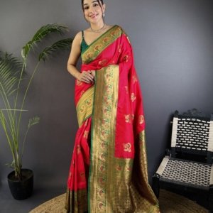 Royal Peacock Zari Banarasi Silk Saree - Image 8