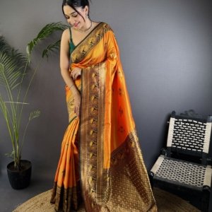 Royal Peacock Zari Banarasi Silk Saree - Image 10