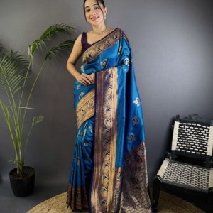 Royal Peacock Zari Banarasi Silk Saree - Image 9
