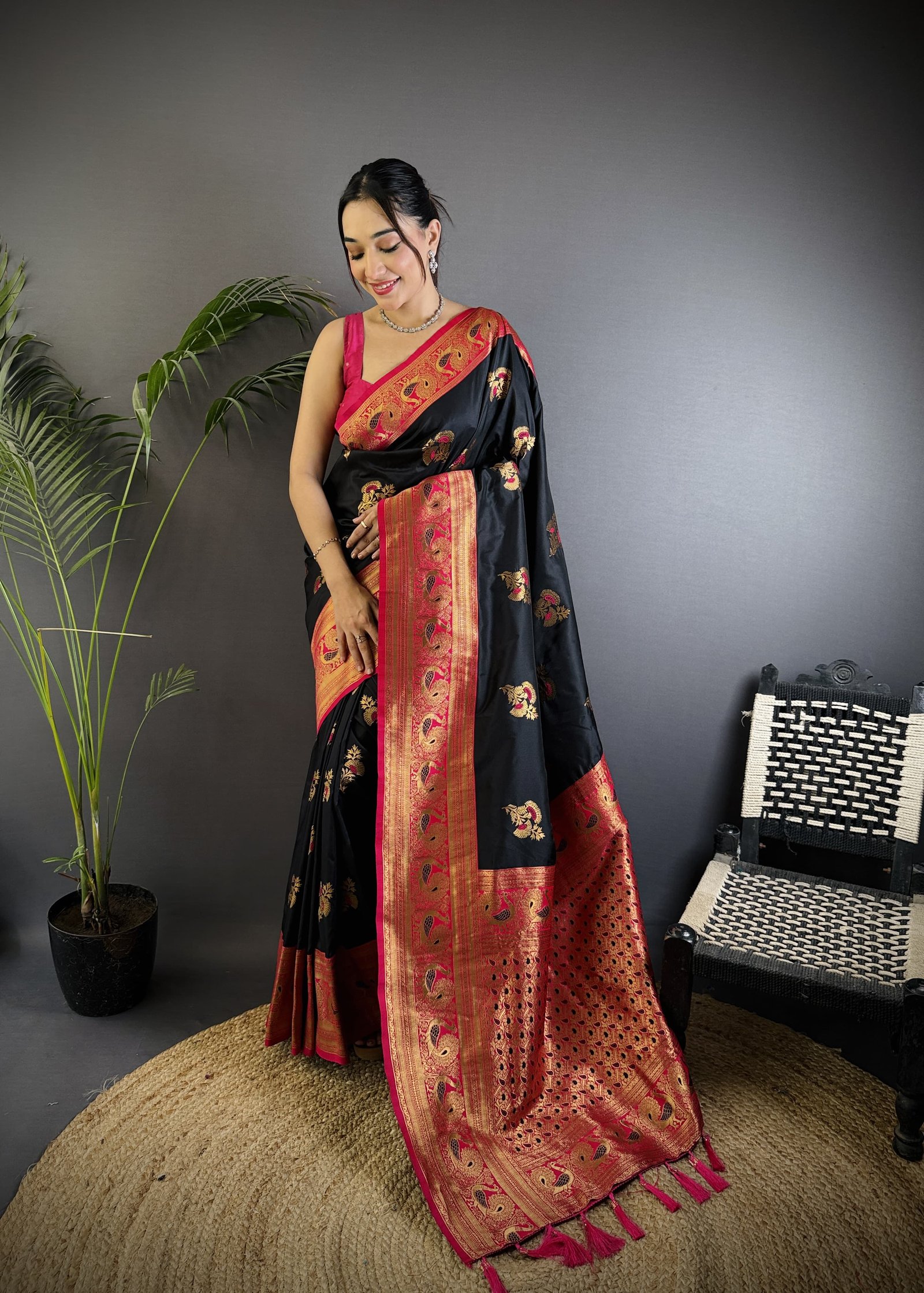 Royal Peacock Zari Banarasi Silk Saree - Image 2