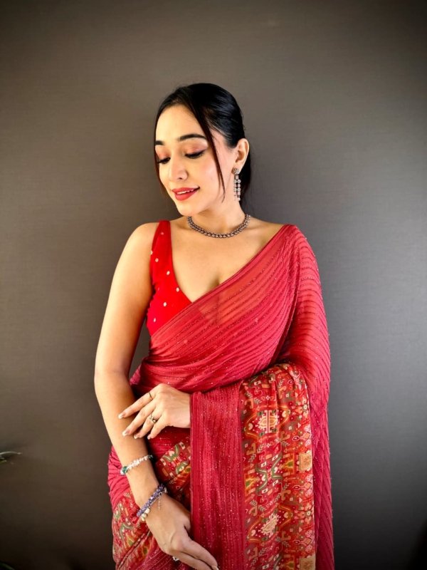 Designer Sequin Foil Georgette Saree