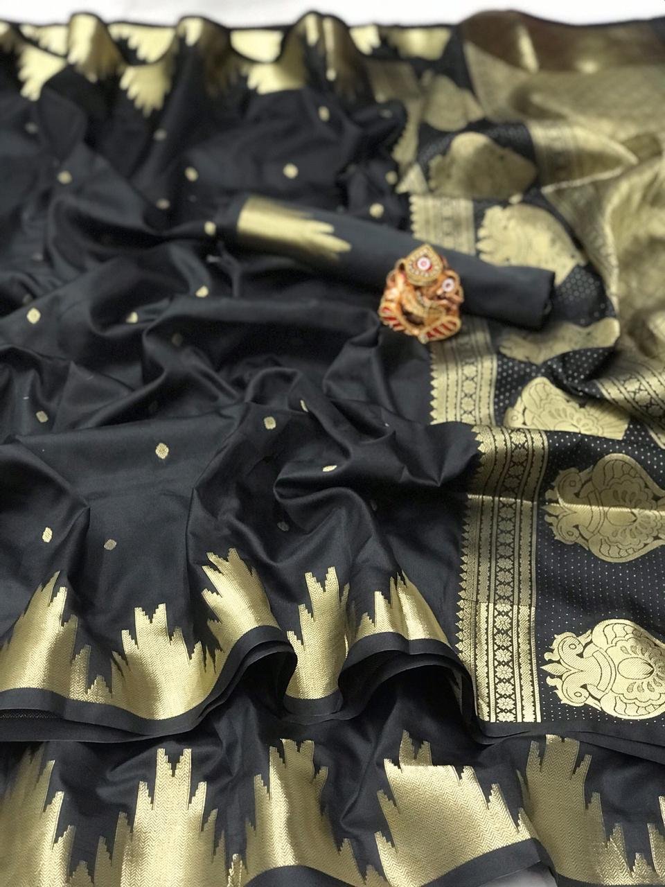 Golden Grace Lichi Silk Saree - Image 1