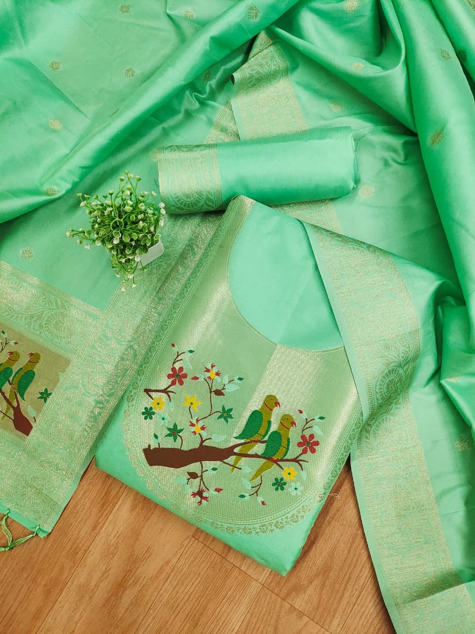 Paithani Royale Unstitched Silk Suit Set - Image 10