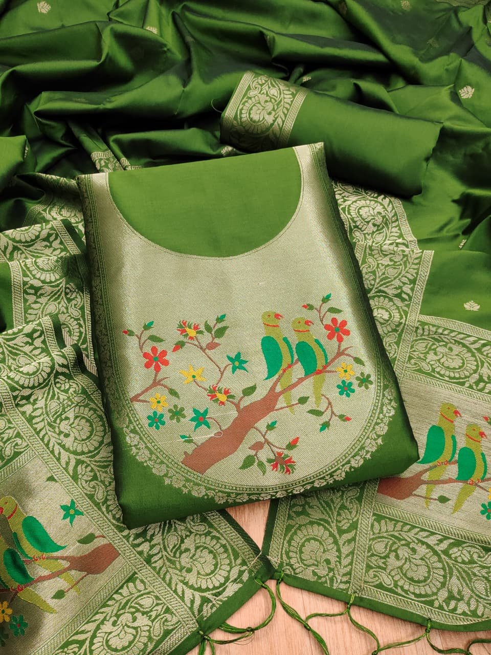 Paithani Royale Unstitched Silk Suit Set - Image 9