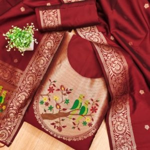 Paithani Royale Unstitched Silk Suit Set - Image 13