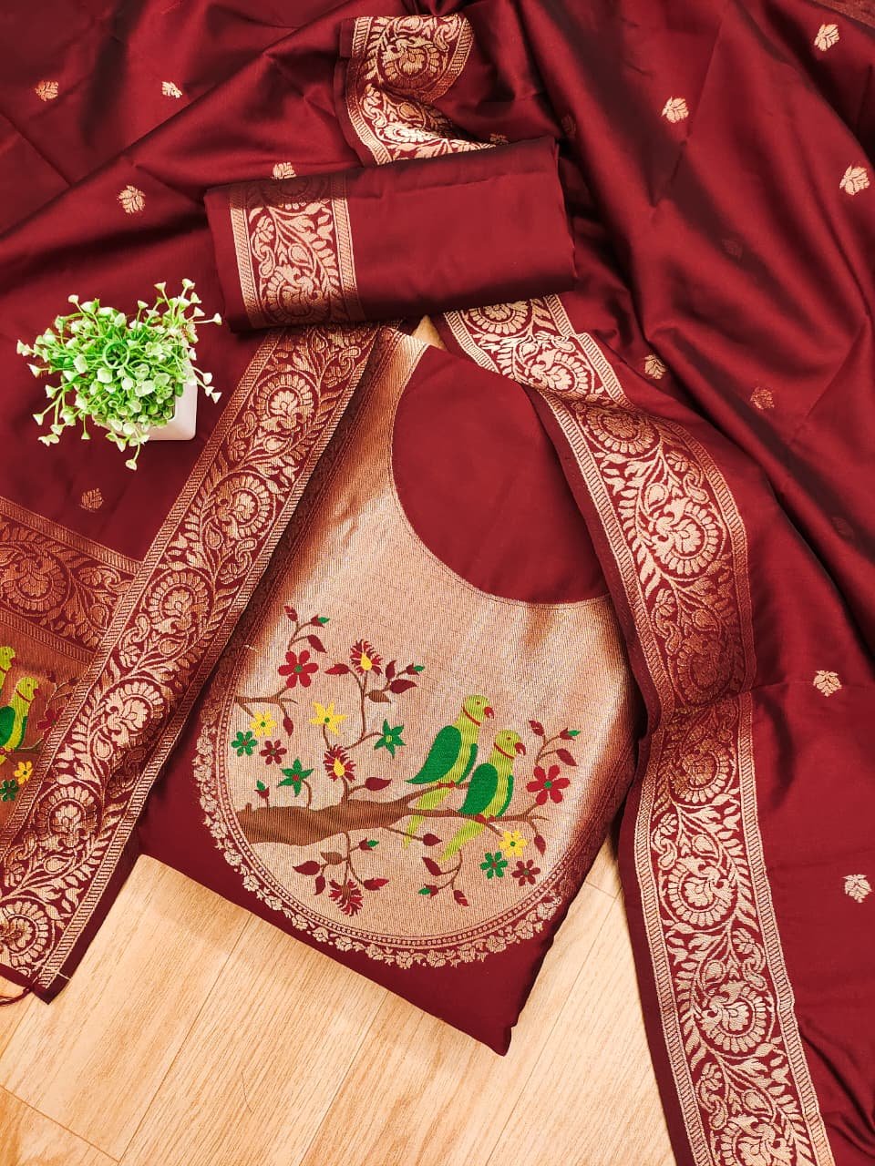 Paithani Royale Unstitched Silk Suit Set - Image 13