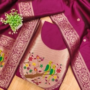 Paithani Royale Unstitched Silk Suit Set - Image 18