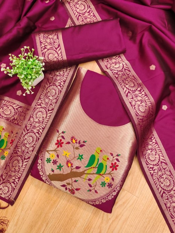 Paithani Royale Unstitched Silk Suit Set