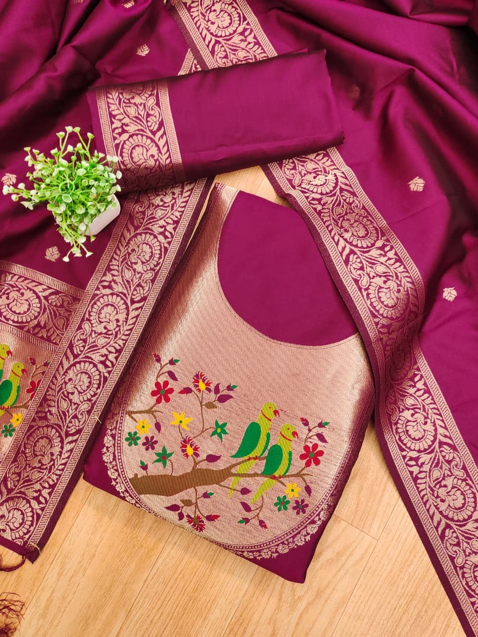 Paithani Royale Unstitched Silk Suit Set - Image 18