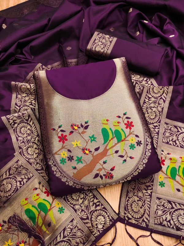 Paithani Royale Unstitched Silk Suit Set