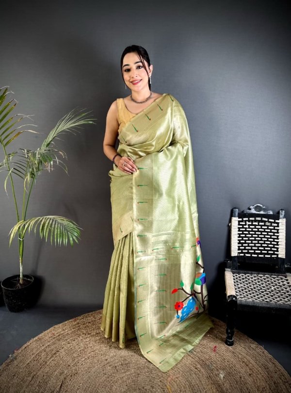 Royal Parrot Pallu Kanchivaram Paithani Saree