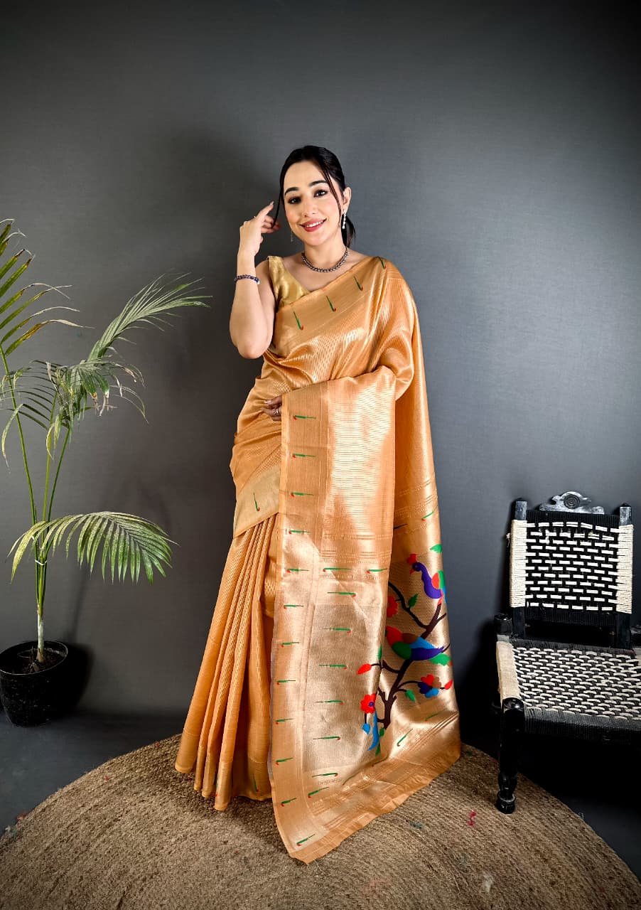 Royal Parrot Pallu Kanchivaram Paithani Saree - Image 6