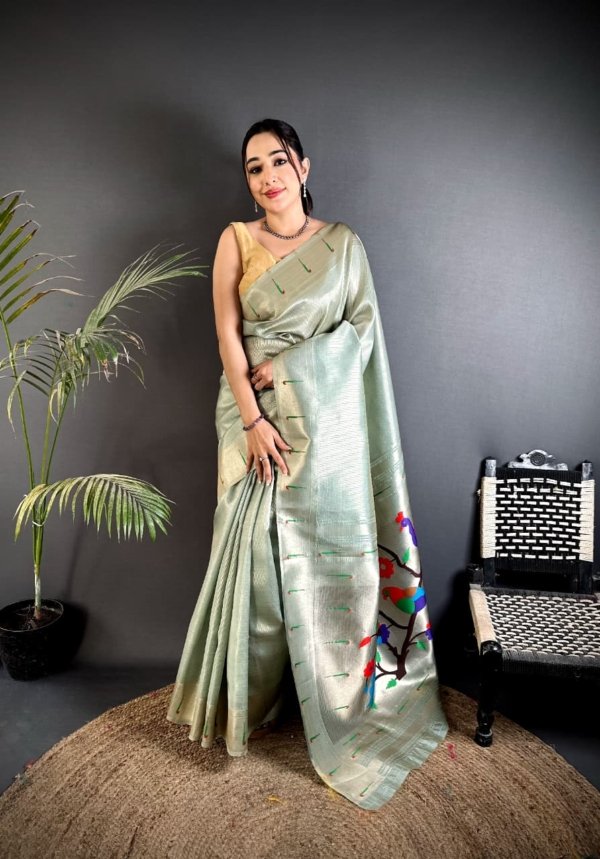 Royal Parrot Pallu Kanchivaram Paithani Saree