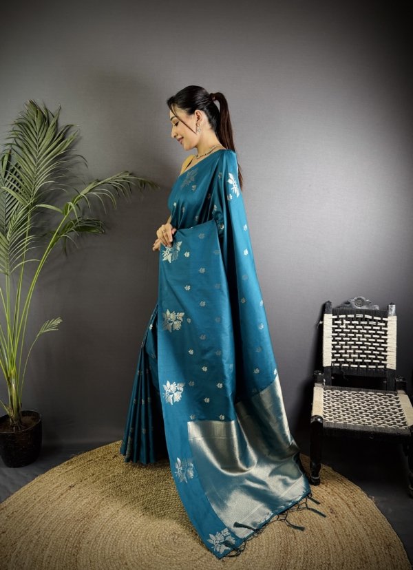 Floral Weave Lichi Silk Saree