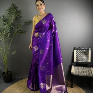 Floral Weave Lichi Silk Saree