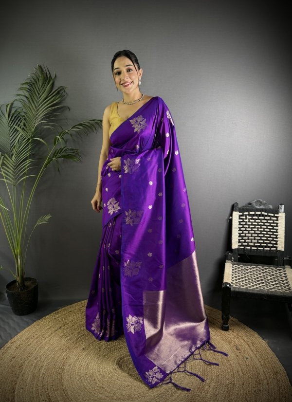 Floral Weave Lichi Silk Saree