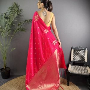 Floral Weave Lichi Silk Saree - Image 2