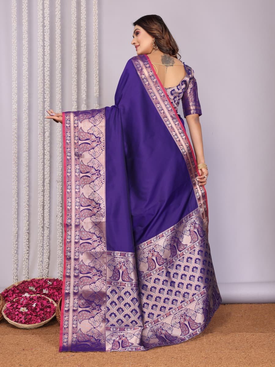 Peacock Triple Zari Silk Saree - Image 3