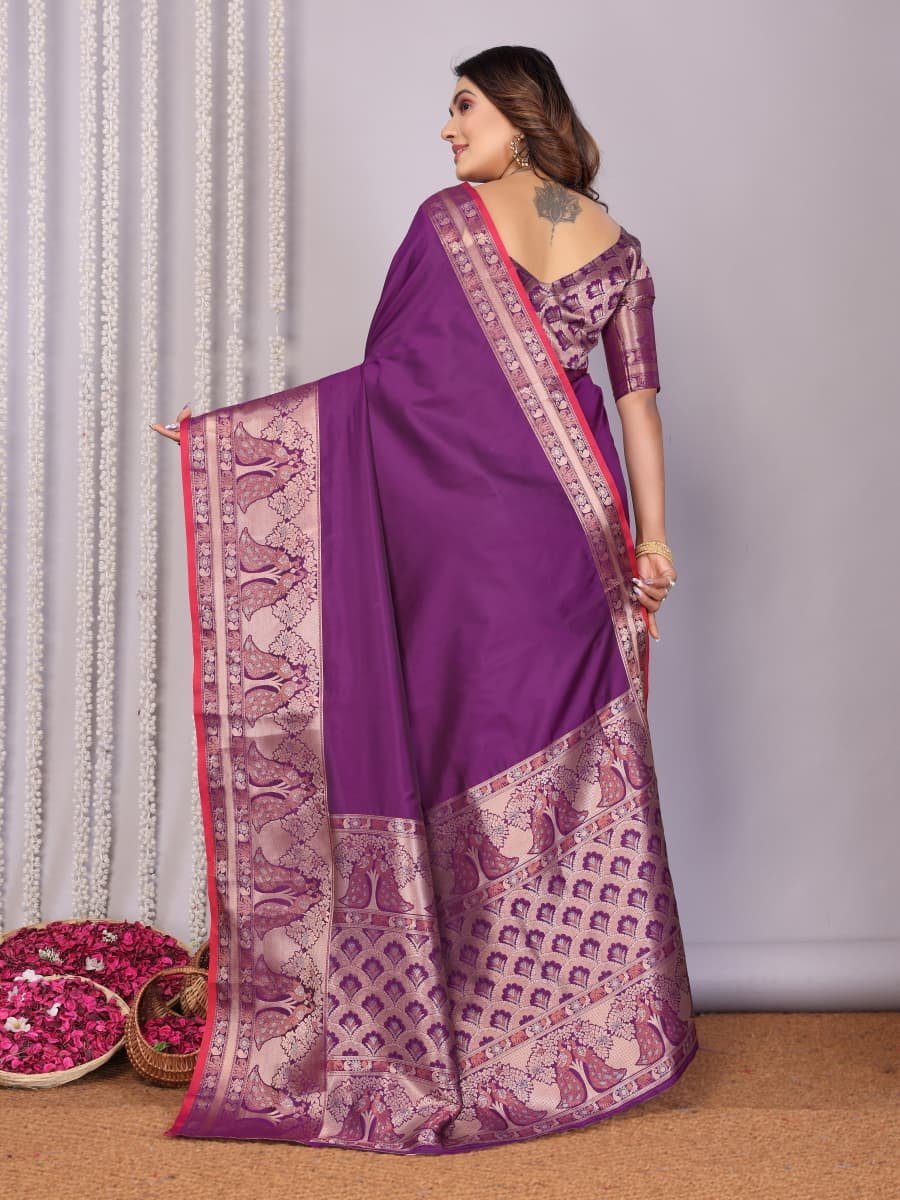 Peacock Triple Zari Silk Saree - Image 4