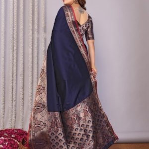 Peacock Triple Zari Silk Saree - Image 6