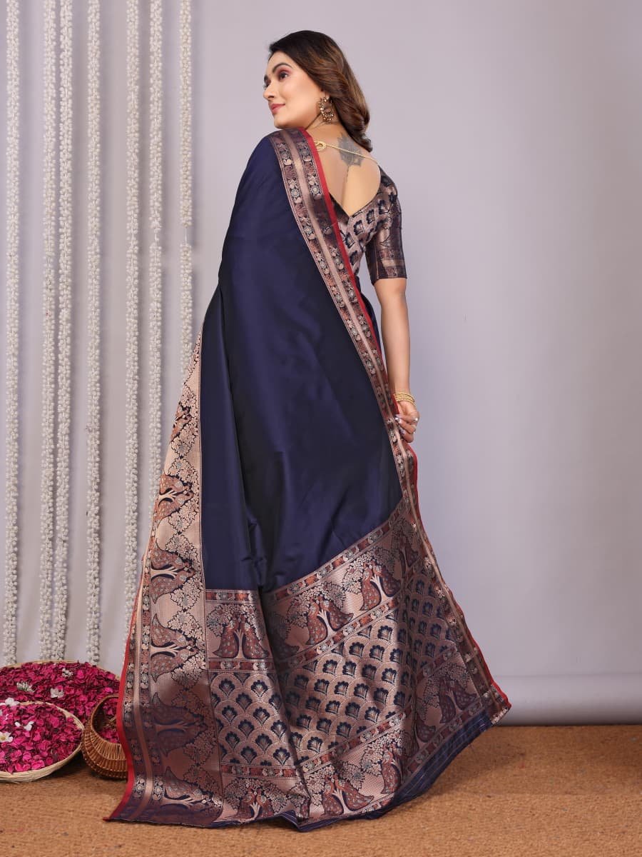 Peacock Triple Zari Silk Saree - Image 6