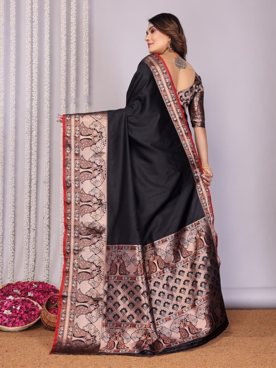 Peacock Triple Zari Silk Saree - Image 2